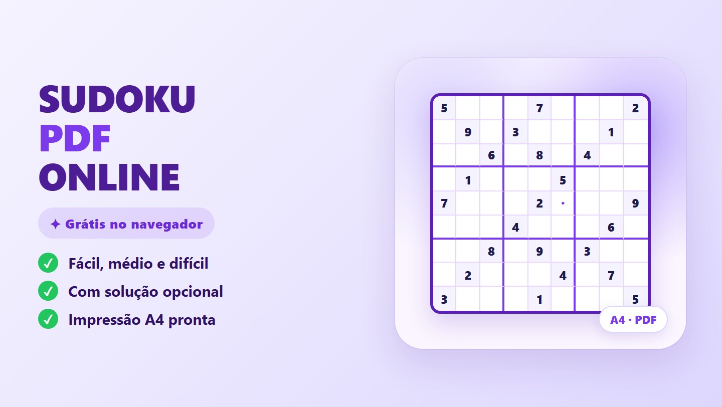 Sudoku Online para Imprimir - PDF A4 com Solução Única